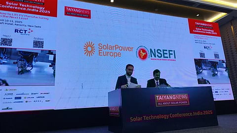SolarPower Europe Director of Global Affairs Máté Heisz and NSEFI CEO Subramanyam Pulipaka signed a memorandum of understanding