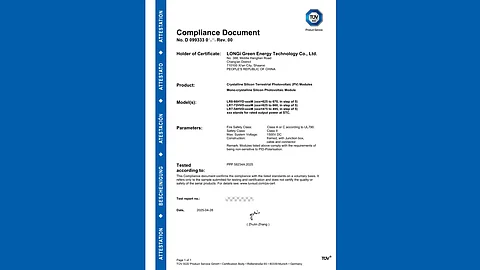 LONGi PID-p certification TUV SUD