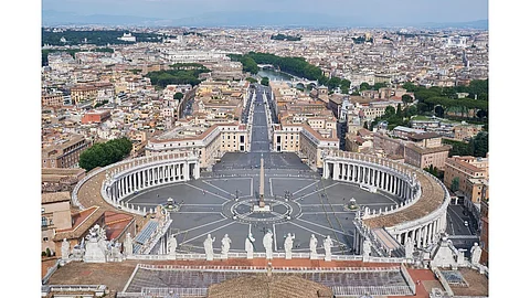 Proposed by the late Pope Francis, the agrivoltaic project in Santa Maria di Galeria is moving forward with an agreement between the Vatican and Italy. Pictured is an aerial shot of the Vatican City. (Illustrative Photo; Photo Credit: Cavan-Images/Shutterstock.com)