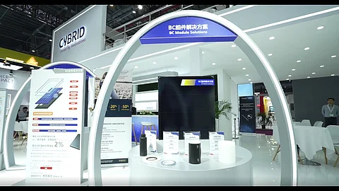 Cybrid's booth featuring BC module encapsulation materials.