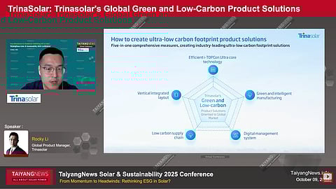 Trinasolar’s presentation detailed how manufacturing practices, supply-chain measures, and digital traceability systems contribute to lower-carbon PV products in response to evolving global requirements. (Photo Credit: TaiyangNews)