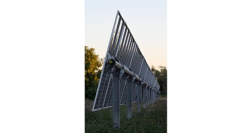 Nextpower NX Horizon tracker system equipped with Hail Pro automated stow functionality, deployed at utility-scale PV sites in the U.S. Midwest. (Photo Credit: Nextpower)