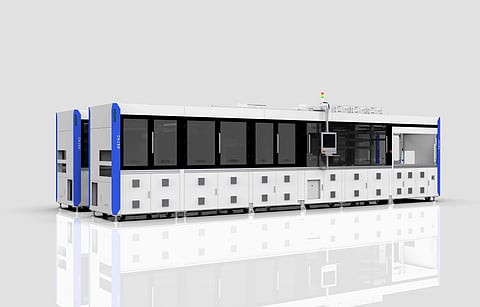 The CHJ50 combined tabber and stringer integrates cell slicing, dual-lane processing, and flux-free soldering for various advanced cell formats. (Photo Credit: XN Automation)