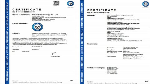 Huasun achieves ‘industry’s first’ HJT 2,000 V module certification