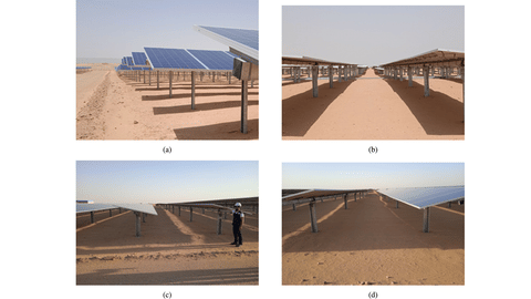 Misalignment between tracker rows on slightly uneven terrain leads to backtracking overcorrection, visible as light bands that indicate irradiance losses.