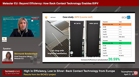 BC-based Laumė roof system demonstrates higher output within a constrained design footprint, with efficiency gains exceeding 20% compared to PERC under similar conditions.