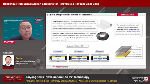 Hangzhou First showcased encapsulation and edge-seal solutions to help improve the environmental stability of perovskite PV modules. (Photo Credit: TaiyangNews)