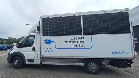 The SolarMoves project identified trucks as a particularly promising application for vehicle-integrated photovoltaics due to their large available surface area for solar deployment. (Photo Credit: Fraunhofer ISE)
