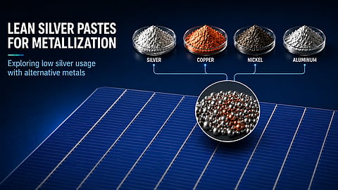 Paste suppliers are evaluating lower silver loading and silver-metal blends as pathways to reduce metallization costs in TOPCon cell manufacturing. (Photo Credit: TaiyangNews, AI-generated)