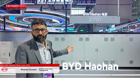 BYD showcased its Haohan integrated energy storage platform, featuring 14.568 MWh capacity during SNEC 2026.