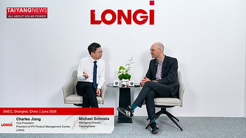 In a conversation with TaiyangNews Managing Director Michael Schmela (right), Charles Jiang (left) discusses LONGi's transition to BC technology, growing utility-scale adoption, and its integrated PV and storage strategy.
