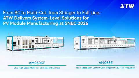 ATW displayed its BC and multi-cut stringing platforms together with integrated module manufacturing solutions at SNEC 2026. (Photo Credit: ATW)