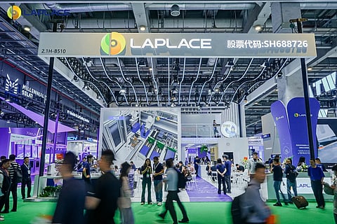 Laplace's Kamel Ounadjela presented the company’s integrated manufacturing strategy, covering process equipment, AI, factory engineering, and operational services during TaiyangNews' Solar & Storage Procurement Briefing China 2026. (Photo Credit: Laplace)