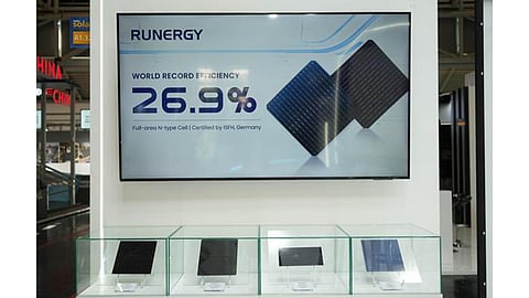 Runergy introduced its next-generation TOPCon cell technology at Intersolar Europe 2026, reporting a cell conversion efficiency of 26.9%.