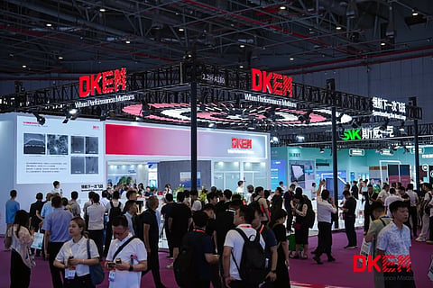 DKEM showcased its metallization materials portfolio, including conductive pastes for advanced silicon cell technologies and module sealant at SNEC 2026. (Image Credit: DKEM)