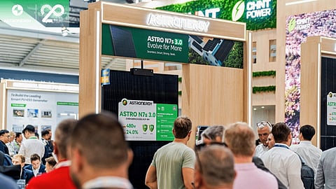 Astronergy displayed its ASTRO N7s 3.0 residential module series at Intersolar Europe 2026. (Image Credit: Astronergy)