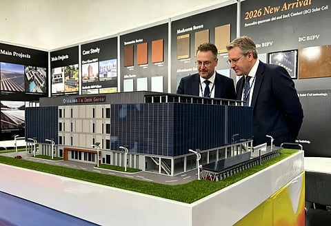 Gain Solar's BIPV portfolio, including solar roof tiles and PV glass solutions, on display at Intersolar Europe 2026. (Image Credit: Gain Solar)