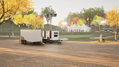 Volvo Penta’s containerized BESS is designed for trailer transport and temporary power applications. (Image Credit: Volvo Penta)