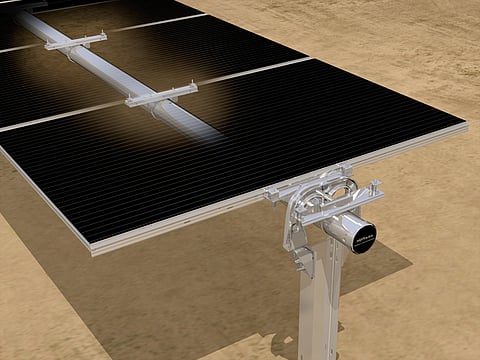NEXTracker has developed what it calls an innovative racking technology using panel clamps for error proof rail alignment for rapid installation of First Solar’s new Series 6 modules. (Photo Credit: NEXTracker)