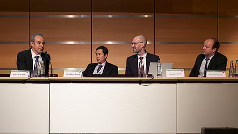 Discussing bifacial technology: Harry Wirth, Fraunhofer ISE; Hongbin Fang, LONGi Solar; Michael Schmela, TaiyangNews; Markus Schweiger, TÜV Rheinland. (photo credit: Christian Michele Michelsanti / ETA Florence)