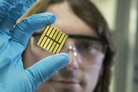 After Belgian research insitute Imec achieved 24.6% power conversion efficiency for a perovskite-CIGS tandem solar cell, a team of researchers from KIT and ZSW along with their industrial partner NICE Solar Energy are now working towards more than 30% efficiency levels for the tandem technology. (Photo Credit: Markus Breig/KIT)