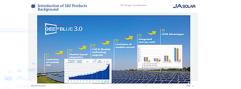 Key considerations: Several factors led JA Solar opt for the 182 mm wafer size as the standard for its Deep Blue module products, such as panel size, packing density per container, among others. (source : TaiyangNews)