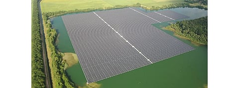 BayWa's Sellingen Floating Solar Park with 41.1 MW capacity (in the picture) along with 29.8 MW Uivermeertjes facility are both developed on the deepest part of former sand extraction lakes in the Netherlands. (Photo Credit: BayWa r.e. AG)