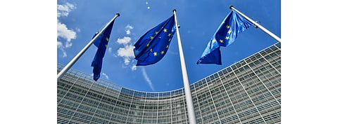 French renewable energy aid scheme worth €30.5 billion prominently figures solar power technology. Pictured are European flags fluttering in front of Berlaymont Building in Brussels, Belgium. (Photo Credit: Dati Bendo/EC-Audiovisual Service)