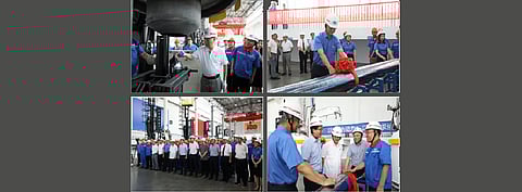 Shuangliang Eco-Energy Silicon Materials successfully produced for the first time a large-size monocrystalline silicon rod at its R&D Center. The single crystal silicon rod is shaped like a cylindrical giant pen. The company is building a 40 GW factory in 2 stages.  (Photo Credit: Shuangliang)