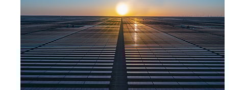 Pictured is the Kingdom of Saudi Arabia’s 1st utility scale solar power plant—300 MW Sakaka Solar Project, commissioned by a consortium led by ACWA Power which has now hired India’s L&T to construct 1.5 GW Sudair PV Project here. (Photo Credit: ACWA Power)