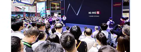 N-type TOPCon solar module products from some of the top module manufacturers attracted attention at SNEC 2021, including LONGi’s Hi-MO N. (Photo Credit: LONGi Solar)