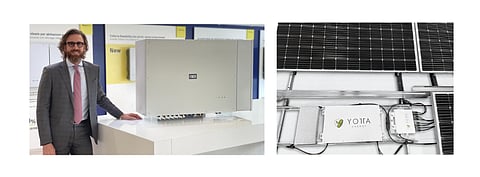 Fimer Group has launched 2 new solar inverter products (one of these in the picture on the left), and Yotta Energy’s Dual-Power Inverter with integrated storage technology can be deployed with 60-cell and 72-cell solar modules. (Photo Credit: Fimer Group and Yotta Energy)
