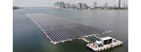 The 5 MW Woodlands offshore floating PV project (in the picture) is the company’s 1st such project, and Sunseap claims it is the maiden facility in the space also for Singapore. (Photo Credit: Sunseap)