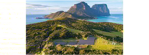 Photon Energy Engineering Australia has integrated the 1.3 MW solar PV and 3.7 MWh Tesla Powerpack facility at Lord Howe Island (in the picture), with local microgrid and diesel generators. (Photo Credit: Jack C Shick/Lord Howe Island Board)