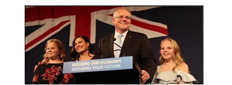 Even as Australia enters the club of nations having determined a net zero 2020 target, Prime Minister Scott Morrison’s (at the podium) plan has been criticized for lacking clarity and not cutting down on coal or gas production. (Photo Credit: Scott Morrison/Twitter)