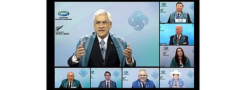 During APEC 2021, President of Chile Sebastian Pinera (largest picture in the frame) suggested Chile’s plans to have up to 600 GW solar energy exported to Asia Pacific through submarine cables under Antipodas project. (Photo Credit: Government of Chile)