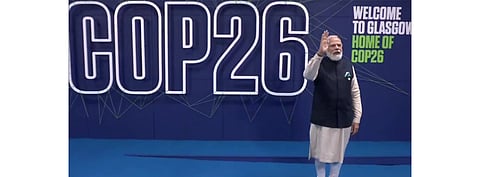 Indian Prime Minister Narendra Modi (in the picture) at COP26 promised 2070 as the year to achieve net zero target for the country. (Photo Credit: Press Information Bureau)