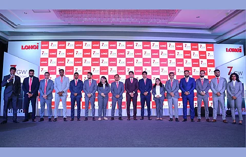 LONGi India team had a celebration with customers as the company achieved a significant milestone in India by shipping over 7GW of high-efficiency solar panels, the highest in mono-crystalline category. (Photo Credit: LONGi)