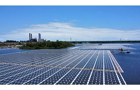 Pictured is the 101.6 MW floating solar plant that TPSSL commissioned as the country’s largest such project in June 2022. Now it will be building 125 MW DC floating solar plant for NHDC in Madhya Pradesh. (Photo Credit: Tata Power Solar Systems Limited)