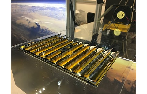 Caltech’s SSPP project aims to send an array of small solar panels to the space with integrated photovoltaics, power transfer circuitry, and incorporate beam steering. (Photo Credit: Caltech)