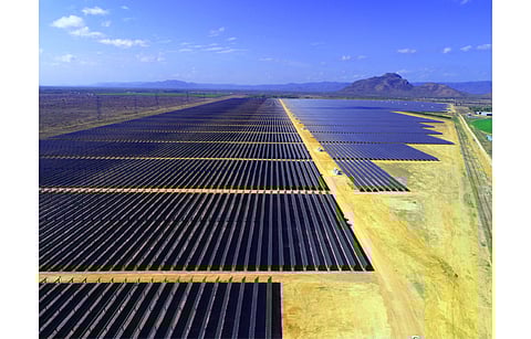 Two of the world’s biggest solar and renewable energy projects, AREH and AAPowerLink, are moving forward in Australia. Pictured is a large-scale solar farm in Australia. (Illustrative Photo; Photo Credit: Symbiosis Australia/Shutterstock.com)