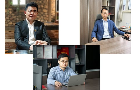 Astronergy senior executives interviewed by TaiyangNews: CTO Alex Hsu (top left), R&D Director He Sheng (bottom center), and Product Director Jack Zhou (top right). (Photo Credit: Astronergy)