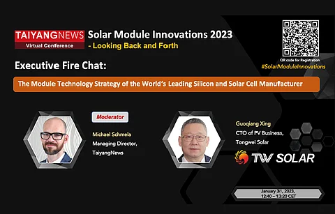 To listen to the exclusive Fire Chat between Guoqiang Xing, CTO of PV Business Tongwei Solar and Michael Schmela, Managing Director TaiyangNews, register now by scanning the QR Code above. Registrations are for free. (Photo Credit: TaiyangNews)