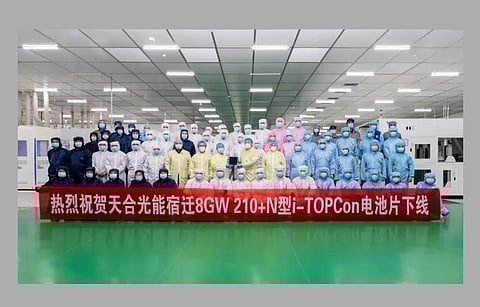 Trina Solar successfully produces 8 GW 210+n-type i-TOPCon cells at Suqian base. These cells will be used in the newly released new generation of Vertex n-type 595 W modules. (Photo Credit: Trina Solar)