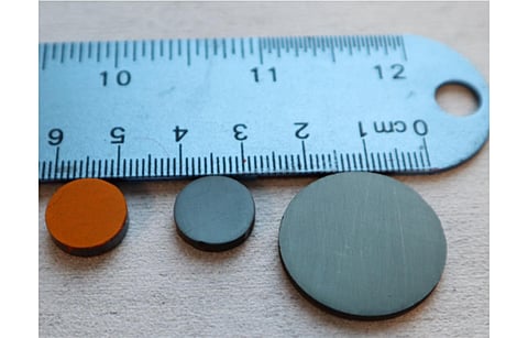 Penn State researchers here show EM-FAST-synthesized perovskite samples with different sizes and shapes. (Photo Credit: Penn State)