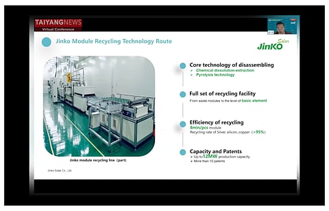 JinkoSolar’s Global Product Solution Manager Roy Bi shared the company’s sustainability efforts and future plans during TaiyangNews Virtual Conference on Solar & Sustainability recently. (Photo Credit: TaiyangNews)