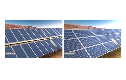 A wide range: Axial offers a wide range of tracker products; apart from the bifacial optimized 2VBi (left) and 3H tools shown here; its product portfolio includes 1V, 1V Twin, 2V, and AgriTracker. (Source: Axial)