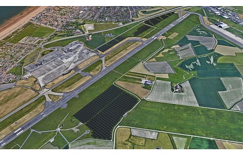An artist’s impression of how the 40 MW solar power capacity will look at Ostend-Bruges Airport in Belgium once installed. (Photo Credit: EnergyVision)