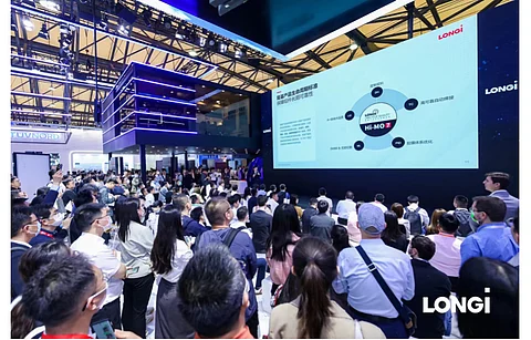 LONGi launched its Hi-MO 7 solar module at SNEC 2023 in Shanghai, China. (Photo Credit: LONGi)