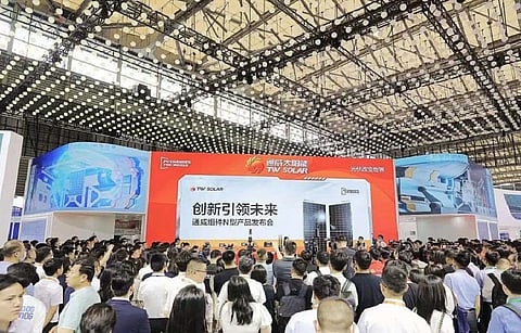 Tongwei two n-type modules released at SNEC promise higher power and higher product value. (Photo Credit: Tongwei)